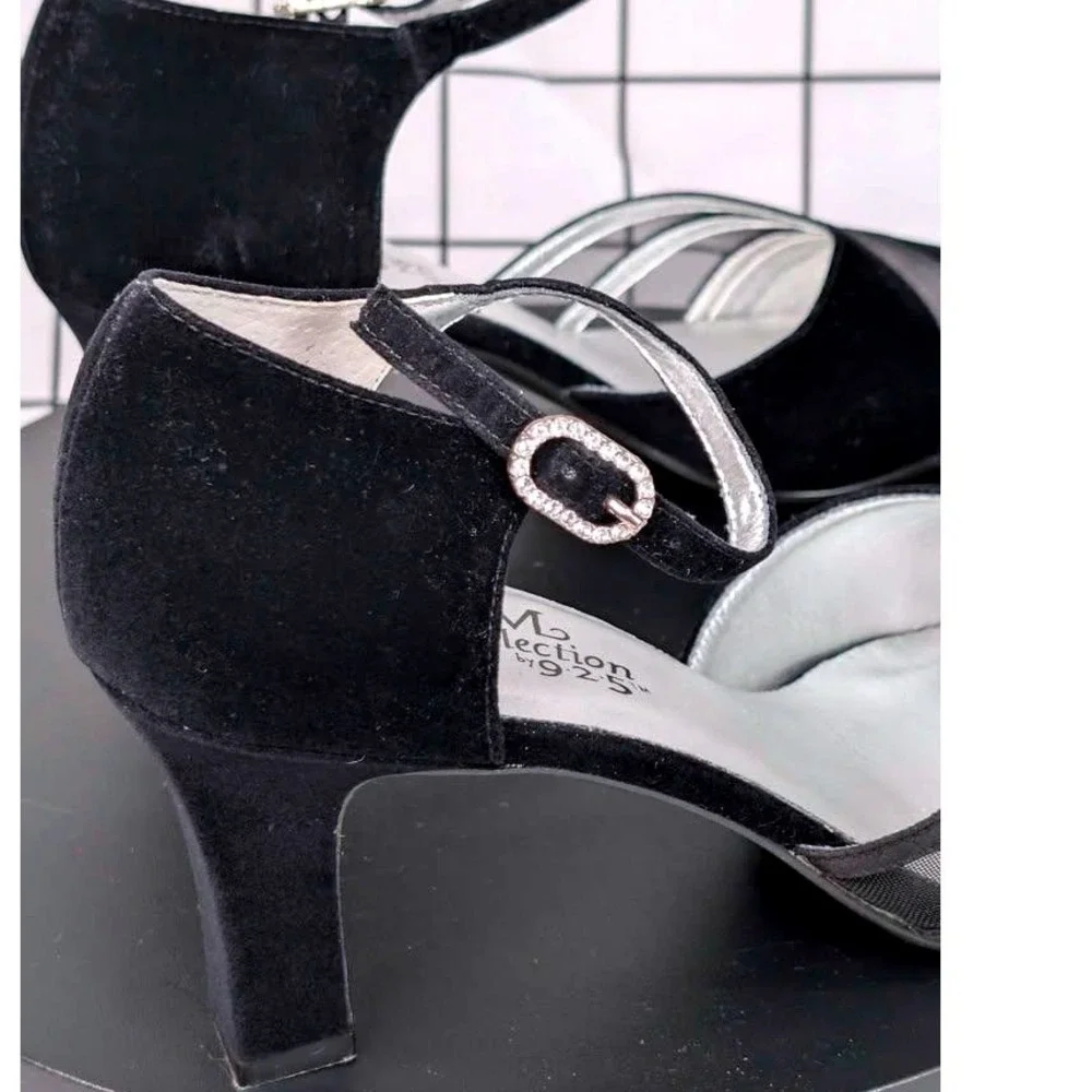 PM COLLECTION BY 925 ~ Black Velvet Strappy‎ High Heel ~ Women's 8.5M